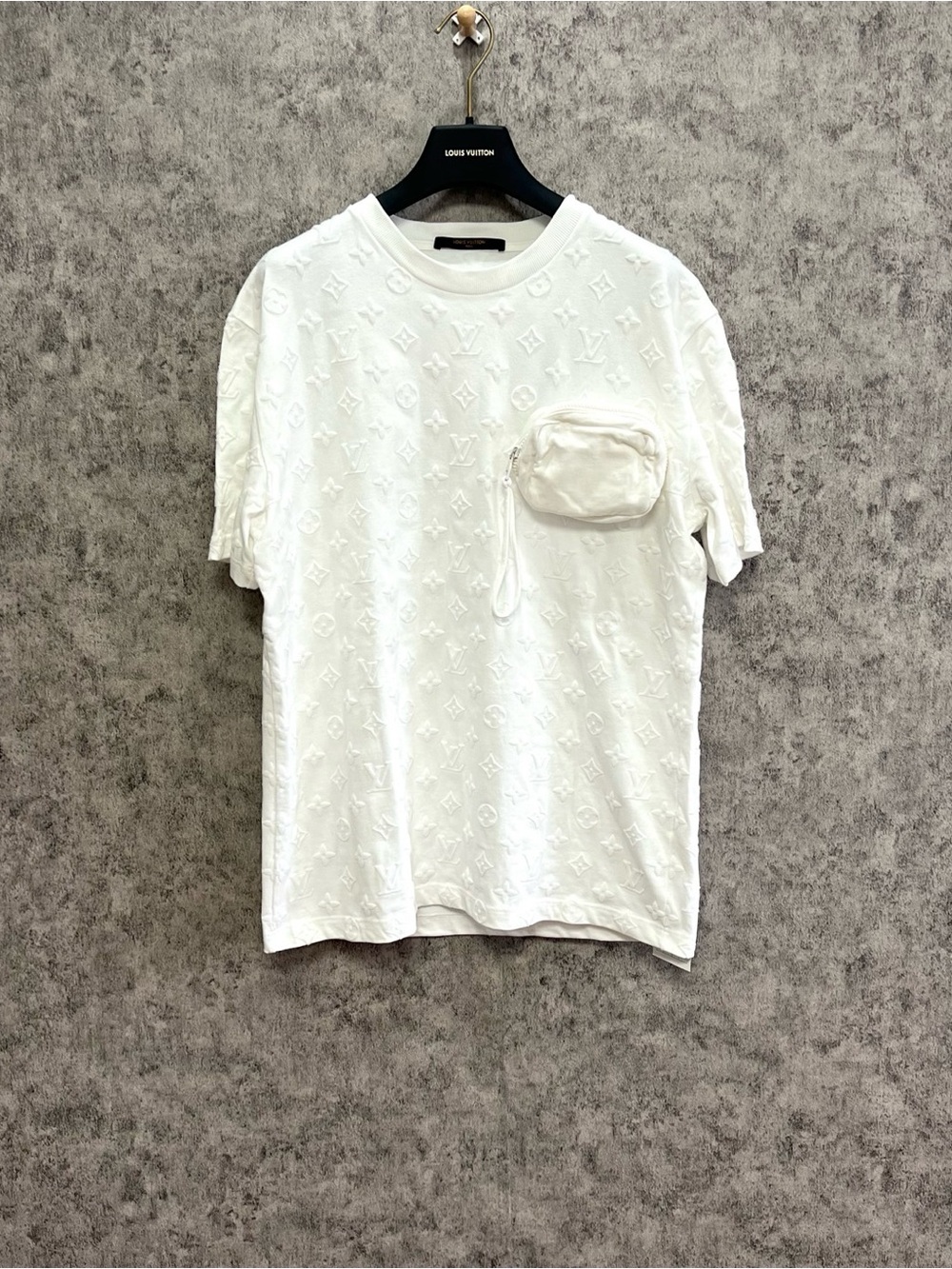 Louis Vuitton White Embossed Monogram Pocket Tee with Zip Pouch